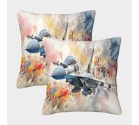 FPAKAKIIE 3D Printed Fighter Aircraft Throw Pillow Covers Square Throw Pillow Decorative Super Soft Pack of 2 Home Decor for Sofa Bedroom 45x45cm