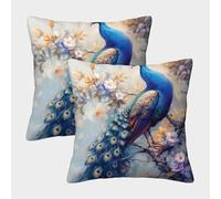FPAKAKIIE 3D Printed Peacock Throw Pillow Covers Pillow Case Cushion Decorative Super Soft Pack of 2 for Sofa Couch Bed 50x50cm