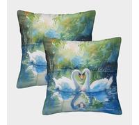 FPAKAKIIE 3D Printed Swan Square Pillowcases Square Throw Pillow Decorative Super Soft Pack of 2 for Sofa Couch Bed 40x40cm