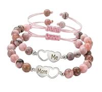 Fpbiagoq 2 Pieces Mother Daughter Matching Beaded Set with Natural Stone and Alloy Detail for Mother ' s Day Gift and Daughter