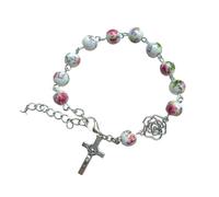 [Fpbiagoq] Ceramic Rosary Prayer Beads Bracelet Simple Sweet Cools Pendant Color Chain Jewelry Cross Chain, Free Size