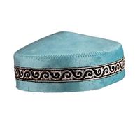 [Fpbiagoq] Classic Culture Kipper Blue Embroidered Skull Cap Polyester Traditional Event Handmade Cap for Headwear