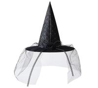 [Fpbiagoq] Cool Witch Hat Man Teenager Halloween Party Veil Causer Wizard Cosplay Adult Witch Hat with Veil Flower Lace for Women