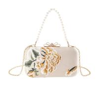 [Fpbiagoq] Elegant Chinese Handbag and Peony Flower Butterfly Embroidery Evening Bag Crossbody Bag for Wedding Party Wedding Purse, beige, (champagne)