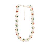 Fpbiagoq Glass Pearls Necklace with Zines Alloy Chain | Zines Alloy Accessory with Red Green Gemstones, Dragonflies Eye Charm for Women ' s Vintage Jewelry