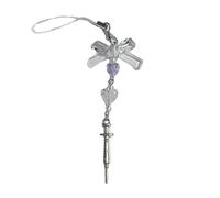 [Fpbiagoq] Heart Cross Bead Hanging Pendant Sweet Phone Strap Bag Decorative Portable Hanging Lanyard for Girls Women Phone Pendant Strap Lanyard Cartoon Charm Chain Bow Knot, フリーサイズ