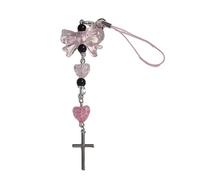 [Fpbiagoq] Heart Cross Bead Hanging Pendant Sweet Phone Strap Bag Decorative Portable Hanging Lanyard for Girls Women Phone Pendant Strap Lanyard Cartoon Charm Chain Bow Knot, フリーサイズ
