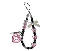 [Fpbiagoq] Heart Cross Bead Hanging Pendant Sweet Phone Strap Bag Decorative Portable Hanging Lanyard for Girls Women Phone Pendant Strap Lanyard Cartoon Charm Chain Bow Knot, フリーサイズ