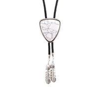 [Fpbiagoq] Men Women Boloti Tie Leather Rope Necklace Triangle Stone Feather Pendant Jewelry Shirt Collar Chain Neckwear Leather Neck Tie