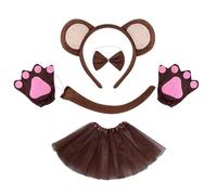 [Fpbiagoq] Monkey Tail Costume Monkey Ear Headband Glove Skirt and Bowtie Halloween Costume Kid Boy Girl Halloween Birthday Party