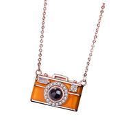 [Fpbiagoq] Multilingual Projection Jewelry 100 Language Camera Pendant Necklace Allergy Resistant Copper Lightweight Clavicle Chain Language Translator Jewelry Gift, フリーサイズ, As described, No Gemstone
