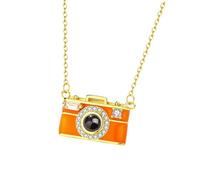 [Fpbiagoq] Multilingual Projection Jewelry 100 Language Camera Pendant Necklace Allergy Resistant Copper Lightweight Clavicle Chain Language Translator Jewelry Gift, フリーサイズ, As described, No Gemstone