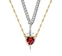 [Fpbiagoq] Unique Heart Daggers Necklace Fashionable Heart Dagger Pendant Necklace Accessory Style Lover Festival Celebration Jewelry, フリーサイズ, As described, No Gemstone
