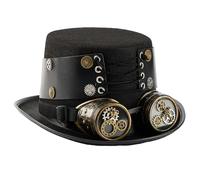 [Fpbiagoq] Victorian Punk Hat Halloween Dressing Up Victorian Costume Top Hat with Adjustable PU Leather Strap and Removable Goggles for Costume Party