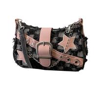 [Fpbiagoq] Vintage Aesthetics Stars Underside Stars Detail Shoulder Bag Casual Handbag Arm Pit Bag Women Fashion Accessories Stylish Daily Bag, Checkerboard Black
