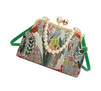 [Fpbiagoq] Women's Retro Embroidery Flower Handbag Evening Purse Shoulder Bag Pearls Chain and Kiss Lock Closure for Embroidery Bag Kiss Lock Closure, green