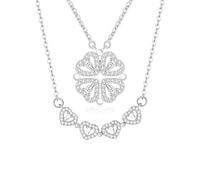 FPEAOB Clover Heart Necklace 925 Sterling Silver 2 in 1 Heart Four Leaf Clover Lucky Pendant Chain Cubic Zirconia Jewelry for Women