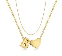 FPEAOB Initial Necklace for Women - 18K Gold Plated Personalised Necklace with Letter Heart Pendant Stainless Steel Layered Necklace Name Chain Snake Choker with Gift Box Jewelry for Women Girls (B)