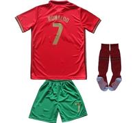 FPF 2021 Portugal #7 Cristiano Ronaldo Kids Football Soccer Jersey/Shorts/Socks Kit Youth Sizes (Ronaldo Red, 30(12-13 Years))