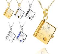 FPFNFSVI Personalized Book Necklace, Custom Adjustable Book Necklaces with 10 Sides of Engraved Information, Customized Birthday Jewelry Gifts of Love You