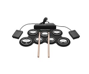 FPHADO 7 Pads Electric Drum Set,Portable Roll Up Drum Kit with Drum Pedals Drum Sticks, Gift for Kids Adults