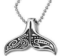 FPHNUY Totem Horned Deer Head Blue Opal Pendant Necklace Silver Color, Stainless Steel Jewelry Men Women,Length 24"