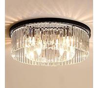 FPLMARD 15.7in Modern Crystal Chandelier, Simple Round Chandelier, LED E14 Hanging Lighting Fixture Adjustable Height for Dining Room, Kitchen Island, Bedroom Living Room