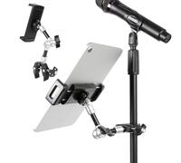 FPN Tablet Holder for Microphone Stand, Aluminum Mic Music Stand Mount for iPad and iPhone, Adjustable Tablet Holder with Super Handle Clamp Compatible with 4.7 to 13 inch Tablets & Phones