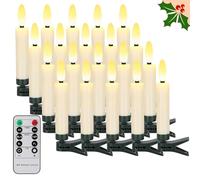 FPOO 20 PCS Christmas Tree Candles Lights Flickering,Clip on Candle Battery Operated Taper Candle Stick with Timer,Mini Flameless Candles for Wreath Candelabra Waterproof Outdoor