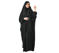 FPOVFPO Womens One-Piece Solid Abaya Muslim Prayer Dress Islamic Maxi Kaftan with Hijab Dubai Full Length Dress, Black, One Size