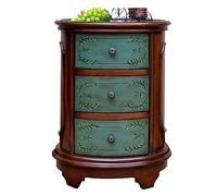 FQCXCKJ End Table Side Table Vintage End Table, Wood Side Table with 3 Storage Drawers, Nightstand Sofa Table (Brown+green)