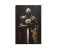 FQCYN Medieval King Knight Fantasy Castle Templar with Sword Shield Poster Decorative Painting Canvas Wall Art Picture Print Modern Family Bedroom Decor 24x36inch(60x90cm)