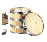 FQDZ Handmade 3-Tier Bamboo Steamer with Lid, 8-12 Inch Size, for Buns & Dumplings, Steam Basket Set(30cm)