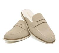 FQEQNQG Men's Backless Loafer Mules Slip On Slides Flat Half Slides, Beige Suede, 9 UK