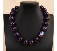 FQHIDMOMX 18'' Big Stone 20mm Purple Amethyst Quartz Round Beads Black Keshi Baroque Pearl Chokers Necklace For Lady