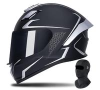 FQJVTDR Full Face Motorcycle Helmet Integral Helmet With A Mask ECE Certified Removable Lining Personalized Large Tail Wing Efficient Ventilation System For Adult Men Women S-2XL 55-64cm