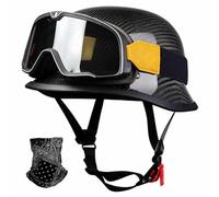 FQJVTDR German Retro Motorcycle Half Helmet,ECE 22.06 Carbon Fiber,with Goggles and Face Scarf,Unisex for Cruiser and Street,M-3XL (57-66cm)