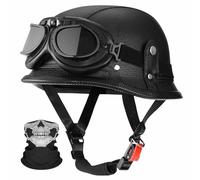 FQJVTDR German Retro Motorcycle Half Helmet,ECE 22.06 Certified,PU Leather Lightweight ABS with Goggles and Face Scarf,Unisex for Cruiser and Street,M-2XL(57-64cm)