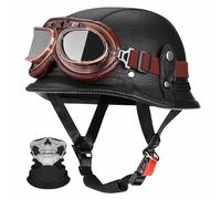 FQJVTDR German Retro Motorcycle Half Helmet,ECE 22.06 Certified,PU Leather Lightweight ABS with Goggles and Face Scarf,Unisex for Cruiser and Street,M-2XL(57-64cm)