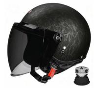 FQJVTDR Retro 3/4 Retro Motorcycle Half Jet Cruiser Helmet,ECE 22.06,Lightweight ABS,PU Leather/Gloss,Detachable Liner,with Face Scarf,Unisex for Cruiser Street Commuting,M-2XL(57-64cm)