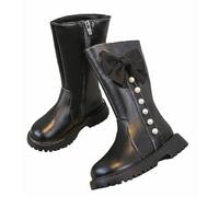 FQLGJMY Girl’s Knee High Boots Mid Calf Shoes Knight Vintage Goth Bowknot Pearl Rhinestone Booties Round Toe PU Leather Platform Zip Casual Travel Party Spring Fall Winter Toddler Kids