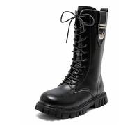 FQLGJMY Girl’s Knee High Boots Mid Calf Shoes Knight Vintage Goth Bowknot Pearl Rhinestone Booties Round Toe PU Leather Platform Zip Casual Travel Party Spring Fall Winter Toddler Kids