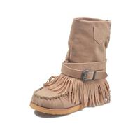 FQLGJMY Suede Tassel Ankle Boots for Women Classic Vintage Round Toe Hidden Wedge Heel Low Heel Western Outdoor Short Booties with Zipper Autumn Winter Flats