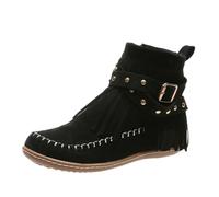 FQLGJMY Suede Tassel Ankle Boots for Women Classic Vintage Round Toe Hidden Wedge Heel Low Heel Western Outdoor Short Booties with Zipper Autumn Winter Flats
