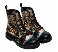 FQLGJMY Women Ankle Boots Candy Cane Snowman Christmas Tree Balloon Pine Needles Snowy Night Bell Elk Casual Fashion Romantic Platform Leather Booties with Jeans Dress Skirts Travel Party Xmas Winter