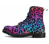 FQLGJMY Women Ankle Boots Leopard Gradient Print Butterfly Flower Starry Sky Color-blocked Combat Booties Platform Lightweight Leather with Jeans Dress Skirts Travel Party Halloween Christmas