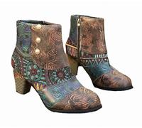 FQLGJMY Women Ankle Boots Martin Bootie Vintage Ethnic Bohemian Embroidery Leopard Low-cut Chunky Block Heel Pointed Toe Lace Up Shoes for Dress Skirt Jeans Casual Everyday Party Date Travel