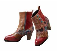 FQLGJMY Women Ankle Boots Martin Bootie Vintage Ethnic Bohemian Embroidery Leopard Low-cut Chunky Block Heel Pointed Toe Lace Up Shoes for Dress Skirt Jeans Casual Everyday Party Date Travel