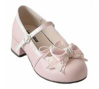 FQLGJMY Women Lolita Mary Jane Shoes Goth Round Toe Chunky Platform Heel Lace Colorful Punk Rock Sweet Kawaii with JK Bubble Princess Dress Demin Leather Skirt Jeans