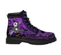 FQLGJMY Women’s Ankle Boots with Cartoon Skull Print Mid-Calf Fashion Retro Comfortable Flat Lace-Up Leather Booties Travel Christmas Halloween Parties